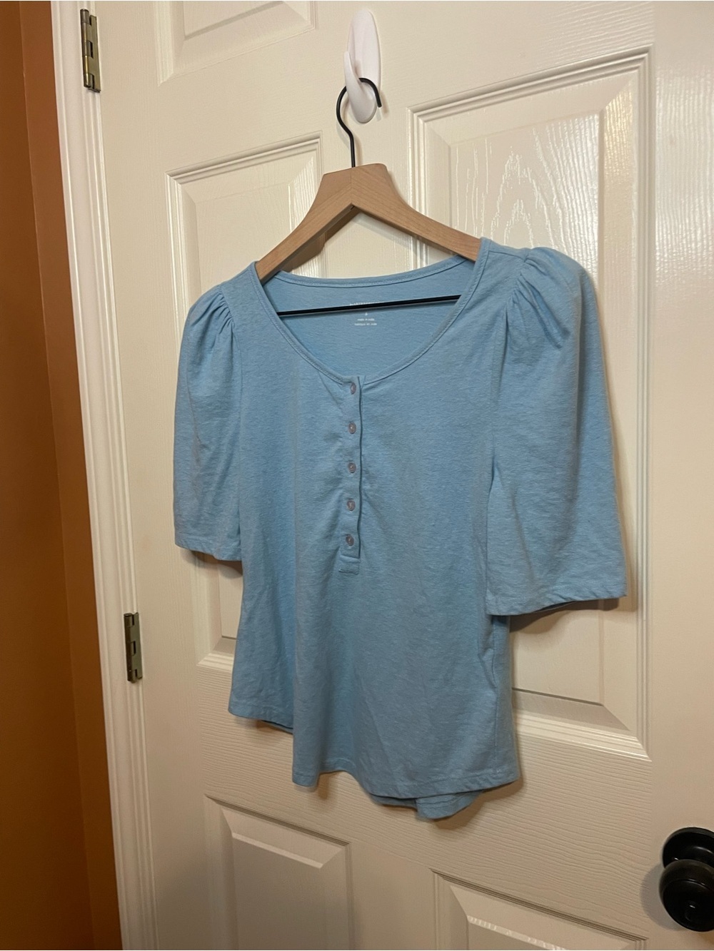 By Anthropologie Puff-Sleeve Henley Top in Blue Size Small - Picture 3 of 9